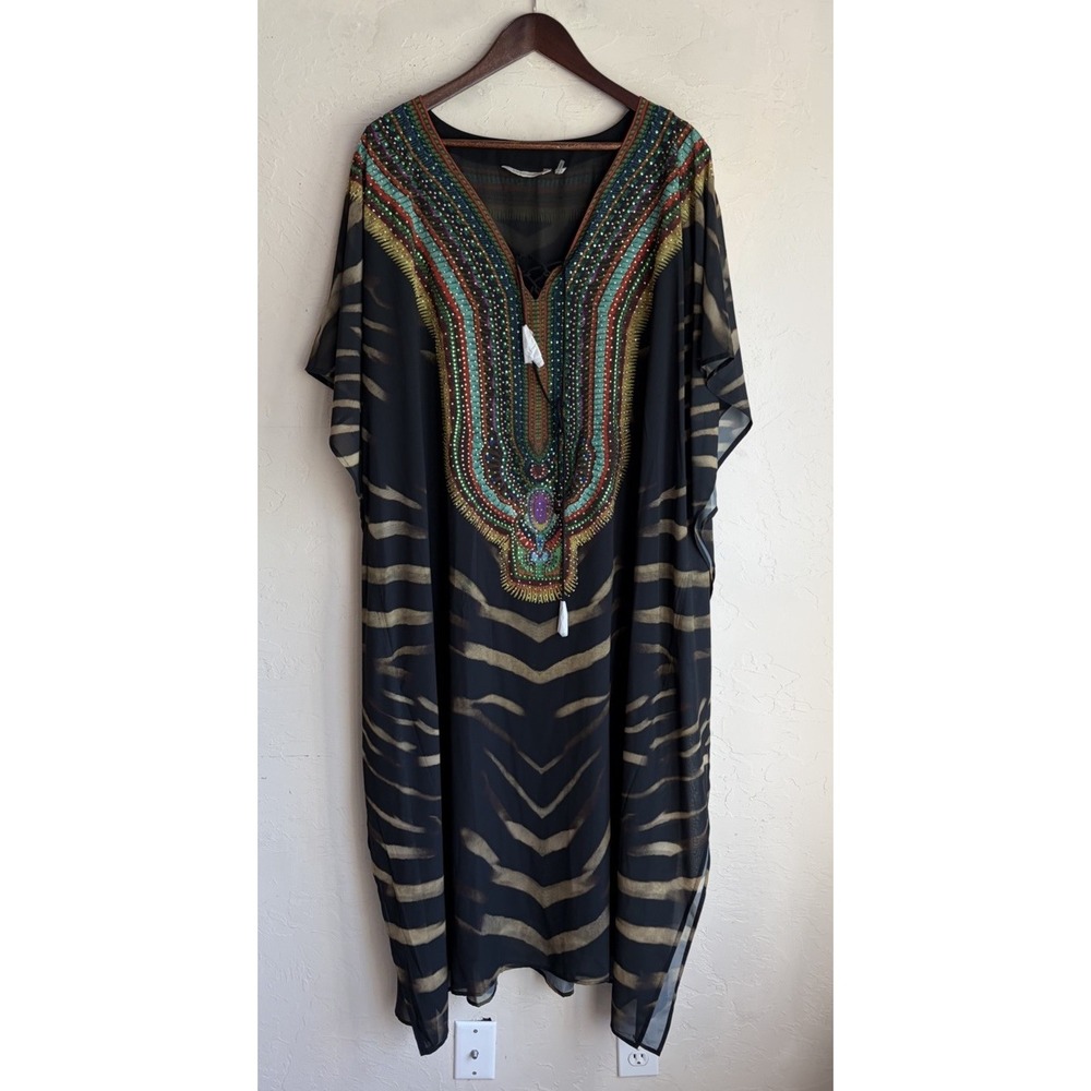 Soft Surroundings Kierra Kaftan Beaded Maxi Dress L XL NWOT Bohemian Resort
